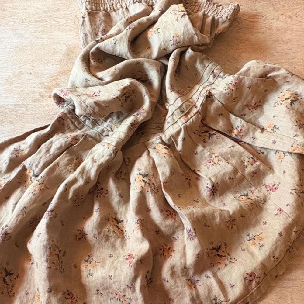 Vtg Boston Proper beige linen floral maxi prairie skirt Size XS